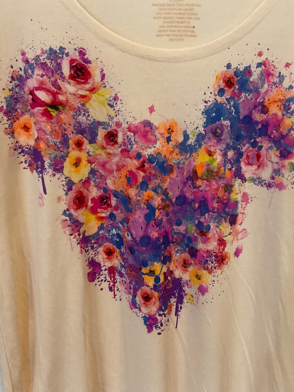 Disney Colorful Yellow Floral Mickey Head Short Sleeve T-Shirt - Large LIKE NEW - Picture 3 of 6